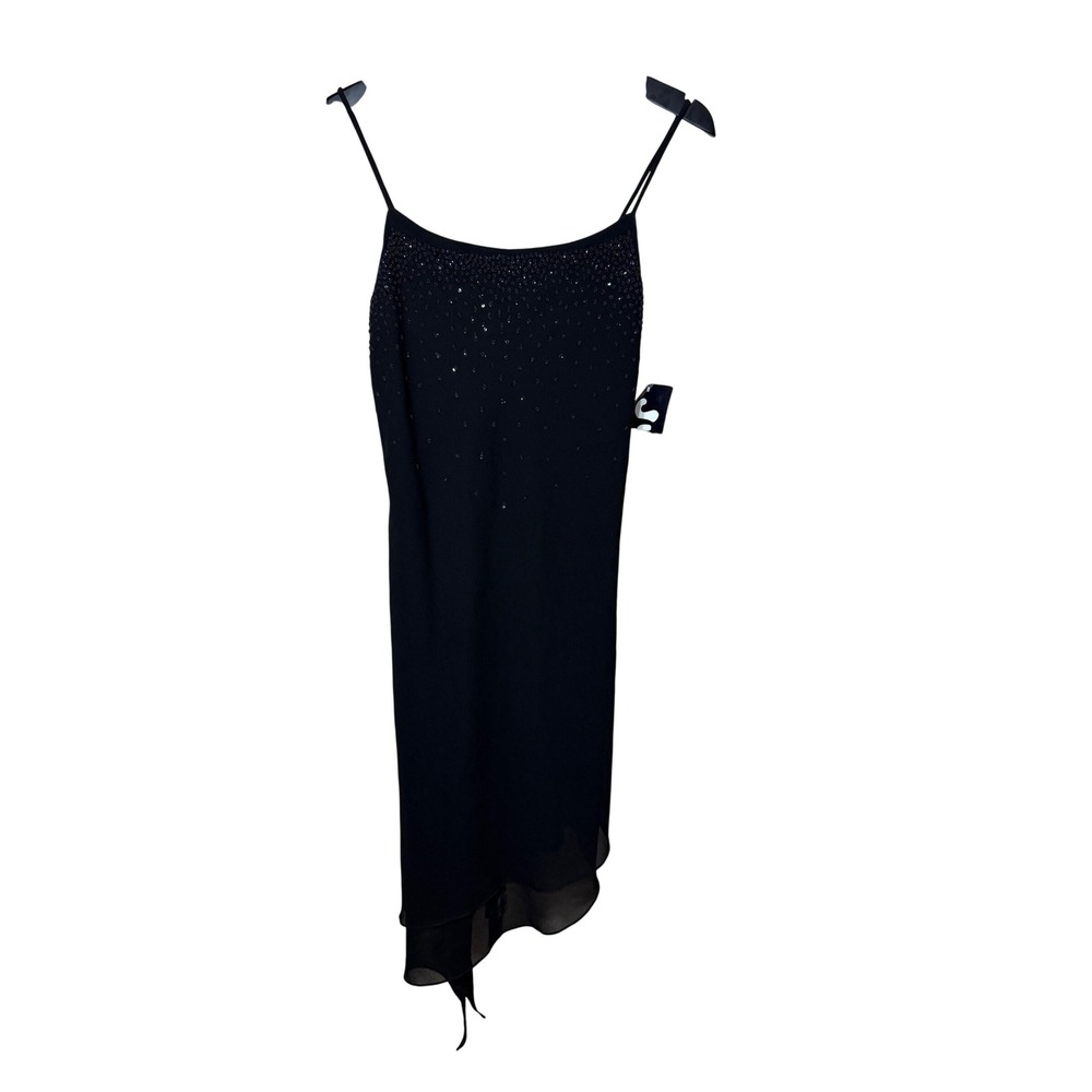 Jump Apparel Co Wendye Chaitin Black Beaded Asymmetrical‎ Cocktail Dress 5/6 90s
